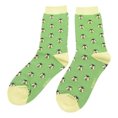 Image of Honey Bees on Green Ladies Novelty Ankle Socks Adult One Size