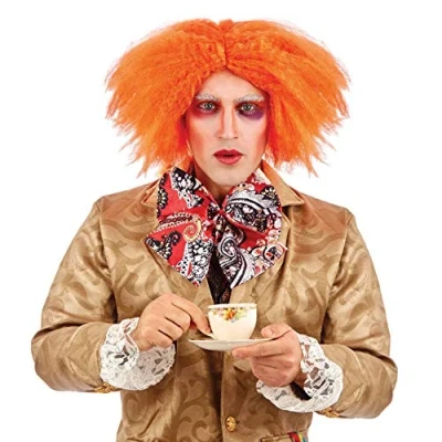 Image of Fun Shack Mad Character Movie Orange Wig Men, Curly Wig, Hatter Clown Fancy Dress One Size