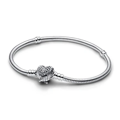 Image of Pandora Heart Wings Clasp Snake Chain Bracelet 21cm