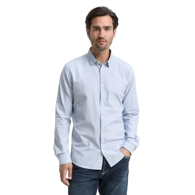 Image of TOM TAILOR Men&#039;s 1023881 Slim fit Shirt, 24183 Light Blue White Structure, XXL