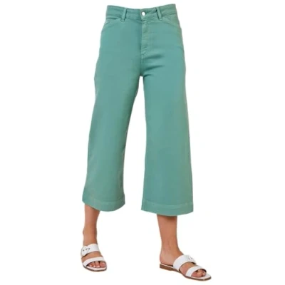 Image of Roman Originials Denim Culottes for Women UK Ladies Cotton Cropped Trouser Wide Leg Jean Stretch Pants Capri 3/4 Length Three Quarter Summer Loose Casual Spring Lounge Pockets Sage Size 20