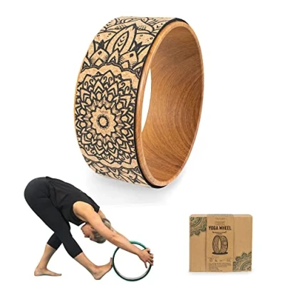 Image of Myga Yoga Wheel Exercise Prop great for Back Pain, Poses, Pilates, Stretches, Backbend Inversions and Bridge Position Improves Flexibility, Balance Core Strength Cork Mandala