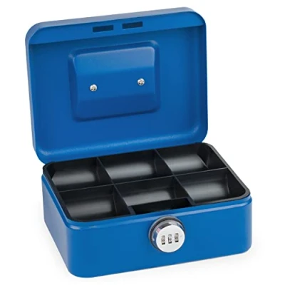 Image of SAX Cash Box with Combination Lock, Extra Strong 20 x 16 9 cm, Medium, Blue (0 822 14)