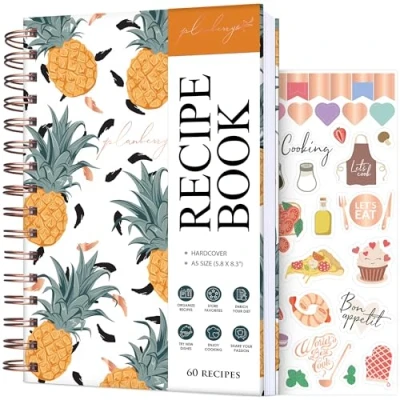 Image of PLANBERRY Recipe Book Blank Hardcover Cookbook to Write in Your Own Recipes Empty Cook Journal Fill Family Notebook 60 Recipes, 14x21cm (Pineapple)