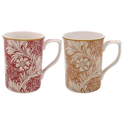 Image of Lesser &amp; Pavey Meadow Box Set of 2 Red and Orange Floral Design Mugs for Home