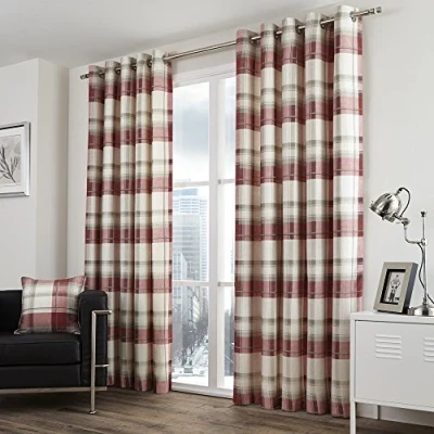 Image of Fusion Balmoral Check Curtains, 168 x 183cm, Ruby