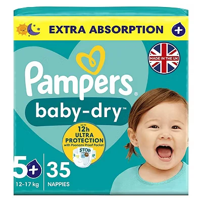 Image of Pampers Baby Dry Nappies Size 5+ Essential Pack 35