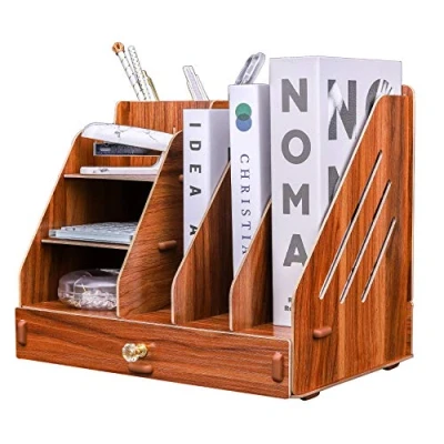 Image of EXERZ Desktop Organiser with Drawer Wooden Paper Sorter Assembly Easily 3 Layers File Storage, Holds A4 Document, Letter Filler and Rack Office Home