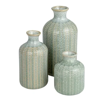 Image of Creative Co Op Embossed Stoneware Vases with Reactive Glaze, Grey, Set of 3