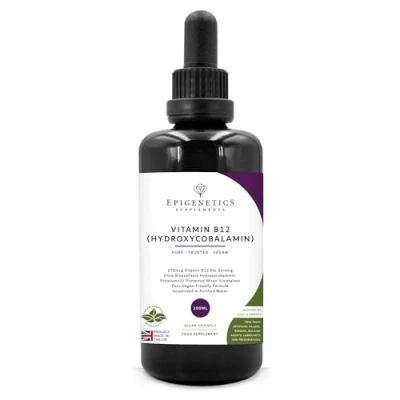 Image of Vitamin B12 Hydroxycobalamin 100ml Supplement UK Made Vegan Friendly Liquid 10 Drops Daily (High Strength)