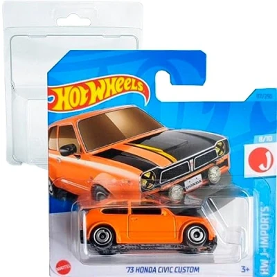 Image of Hot Wheels &#039;73 Honda Civic Custom HW J Imports 8/10 (117/250) Orange HKK67 Short Card Mattel 2023 + Blister &amp; Protector Pack Geek Monkey