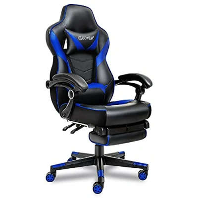 Image of Fullwatt Video Racing Gaming Chair with Footrest for Adults PU Leather High Back Adjustable Chairs Swivel Office Desk Lumbar,Headrest(BLACK &amp; BLUE)