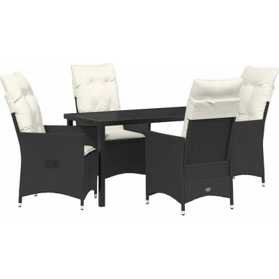 Image of vidaXL 5 Piece Garden Dining Set with Cushions Black Poly Rattan