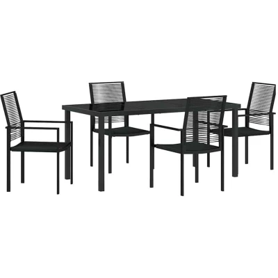 Image of vidaXL 5 Piece Garden Dining Set Black PVC Rattan