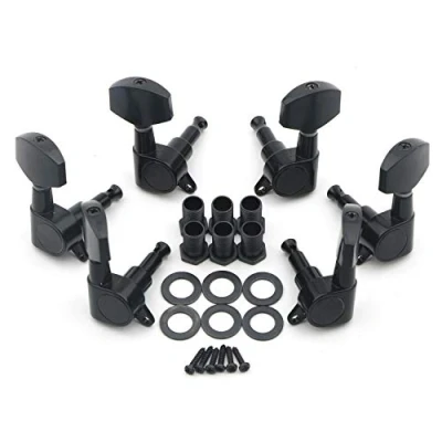 Image of Unxuey 3R3L Electric Guitar Tuning Pegs String Keys Tuners Machine Heads Button Locking for Strat Tele Acoustic Black