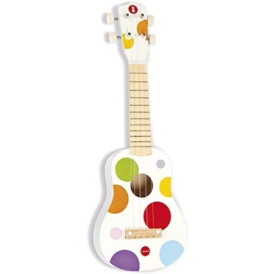Image of Janod Kids Wooden Toy Ukulele ‘Confetti’ Pretend Play and Musical Awakening From 3 Years Old, J07597 , Grey