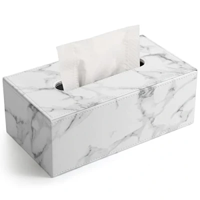 Image of GORESE Rectangular Tissue Box Holder Cover PU Leather Facial Dispenser for Home Bathroom, Living Room, Bedroom, Dinning Office, Car Automotive Decoration(Marble)
