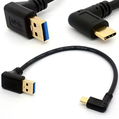 Image of HUHANGGod Gold Plated Angled USB C Cable Extension 90 Degree Type to 3.0 Down Angle Male Converter Data Sync Adapter cord (USB Down)