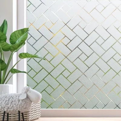 Image of Zindoo Privacy Frosted Window Film Stain Glass Cling No Glue Static Decorative Covering Stickers Self adhesive for Home Office School (44.5 x 300 CM)