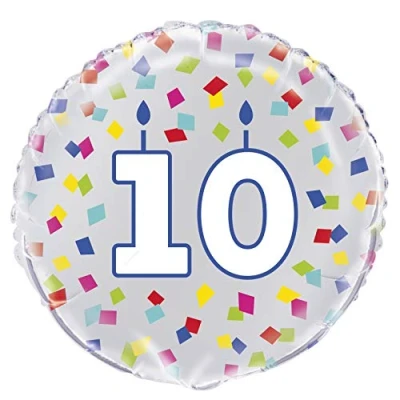 Image of Unique 54023 Party 18&quot; Foil Rainbow Confetti Number 10 Balloon, Multi