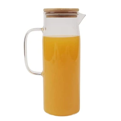 Image of ORNAMI Glass Pitcher Drinking Juice Jug, Water Carafe with Lid, BPA Free, 1.2L (Bamboo Lid)