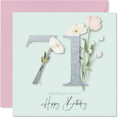Image of 71st Birthday Cards for Women Fancy Floral Flowers Happy Card 71 Year Old Woman Nan Cousin Grandma Wife, 145mm Bday Greeting