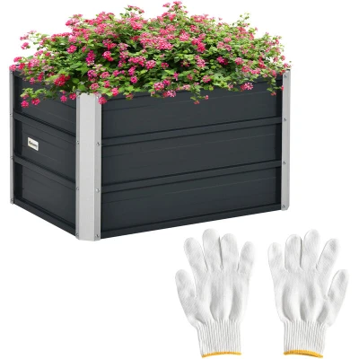 Image of Outsunny 108L Raised Garden Bed, Galvanized Steel Elevated Planter Box w/Installation Gloves for Backyard, Patio to Grow Vegetables, Herbs, and Flowers, 66 x 47 40cm, Grey