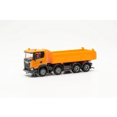 Image of Herpa truck model Scania XT17 Meiler 4 axle three way tipper, on a scale of 1 : 87, plastic miniature, made in Germany, building, collectors edition