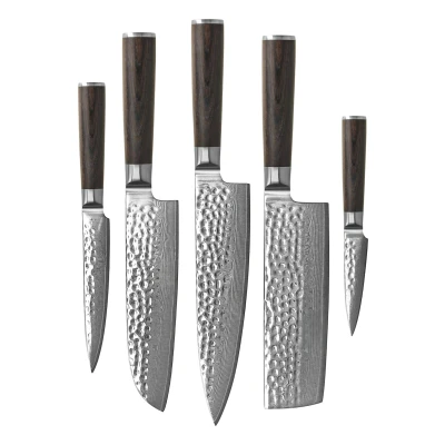 Image of Shinrai Japan Hammered Damask BR 5 Piece Knife Set