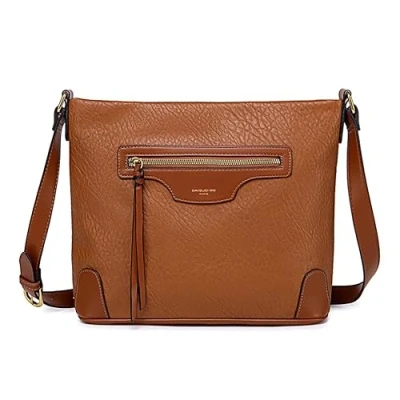 Image of David Jones Women&#039;s multi pocket shoulder bag Large with imitation leather Multiple zip Messenger tote Elegant classic city, Brown Cognac, One Size,
