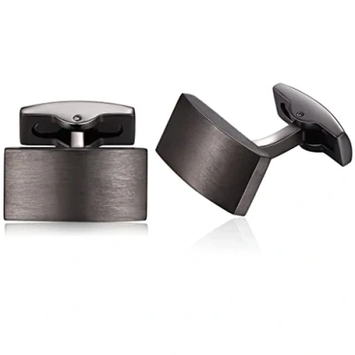Image of HONEY BEAR Cufflinks for Mens Rectangle Business Wedding Gun Black