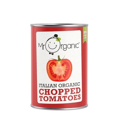 Image of Mr Organic Italian Chopped Tomatoes 400g Pack of 12 Non GMO, No Additives, Sustainable Sourcing, Bursting with Flavour Perfect for Classic Dishes