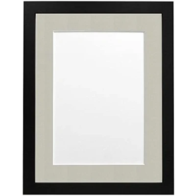Image of FRAMES BY POST Craft Picture Photo Frame, Matt Black with Light Grey Mount, 16 x 12 Image Size 10 Inch, Plastic Glass