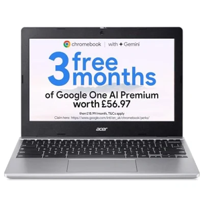 Image of Acer Chromebook 311 CB311 12H Laptop Intel N100, 4GB, 64GB eMMC, Integrated Graphics, 11.6&quot; HD, Google Chrome OS, Silver