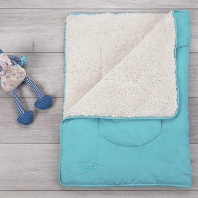 Image of Baby Sherpa Fleece Blanket for Nursery Cot, Car Seat, Pram in Tiffany Blue Boy or Girl Super soft Throw Turquoise Cover