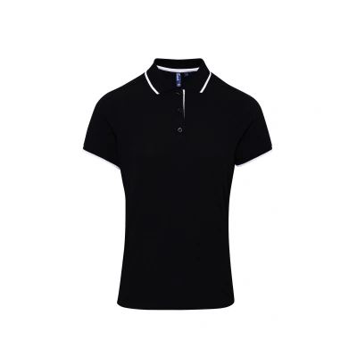 Image of Premier Womens/Ladies Contrast Coolchecker Polo Shirt (Black/White) Size X Small