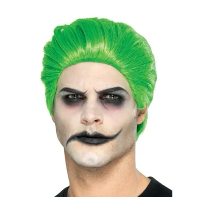 Image of Smiffys Slick Trickster Wig, Green , Halloween Cirque Sinister Fancy Dress, Dress Up Wigs