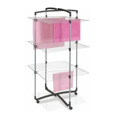 Image of Metaltex Faro 3 Tier Folding Laundry Tower Airer Dryer, 28 m, Metal, Silver, One Size