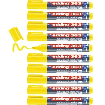 Image of edding 363 whiteboard marker yellow 10 pens chisel tip 1 5 mm pen dry wipe for whiteboards, flipcharts, pinboards, magnetic and memo boards sketchnotes