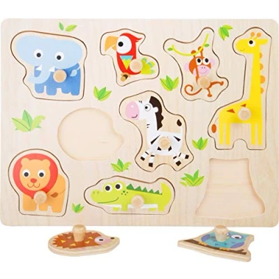 Image of Small Foot Sturdy Wooden Puzzle with Eight Cute Zoo Animals for Children from 12 Months 4763, Multicoloured