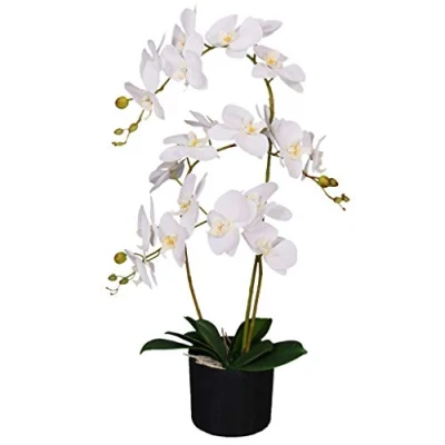 Image of Leaf Design UK Realistic Artificial Orchid Flower Display in Pot,White,65cm