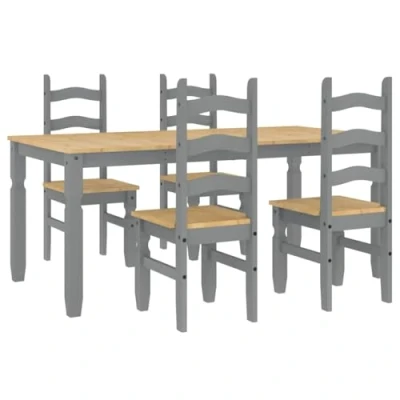 Image of vidaXL 5 Piece Dining Set Panama Grey Solid Wood Pine