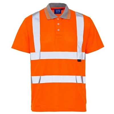 Image of Supertouch Men&#039;s Bird Eye Polo Shirts Hi Vis Visibility Short Sleeve Orange Small