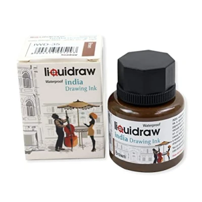 Image of Liquidraw Coloured Drawing Ink India Ink, Waterproof 20 Assorted Colours, 35ml Indian Inks for Artists (Brown)