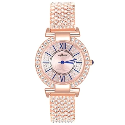 Image of MICGIGI Women&#039;s analogue quartz watch, round set, Roman dial, stainless steel alloy strap, Pink Gold