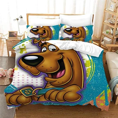 Image of NICHIYO Scooby DOO Bed Linen Set Duvet Cover and Pillowcase, Microfibre, 3D Digital Print Three Piece Bedding (Duvet + Pillowcases) (12, Doubie 200 x cm)
