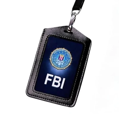 Image of YXBOMG FBI ID Card Holder Leather with Lanyard, Role Play Police Props Special Undercover Agent Halloween Party Supplies