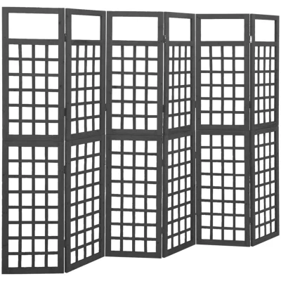 Image of vidaXL 6 Panel Room Divider/Trellis Solid Fir Wood Black 242.5x180 cm
