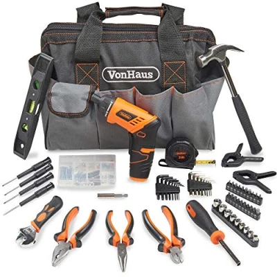 Image of VonHaus Cordless Hand Drill and Household Tool Kit 94pc for Beginners Includes 3.6V/Cordless Lithium ion Screwdriver Power &amp; Tools with Sets in Case