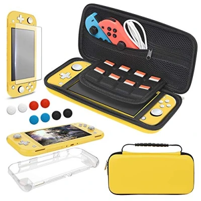 Image of Accessories Bundle Compatible with Nintendo Switch Lite Carry Case &amp; TPU Protective Cover Thumb Grip Covers Screen Protector Yellow